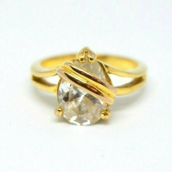 Clear Glass Rhinestone Pear Cut Solitaire Ring - Picture 1 of 4